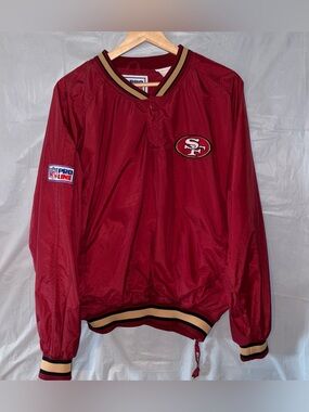 Vtg Starter NFL 49ers Pullover Windbreaker Mens Small Red V-Neck Embroidered